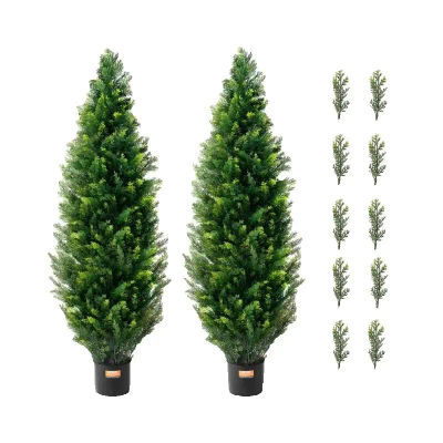 SucceBuy-árbol topiario de cedro Artificial, pino falso, ciprés, planta, verde Artificial, conjunto para decoración del hogar al aire libre