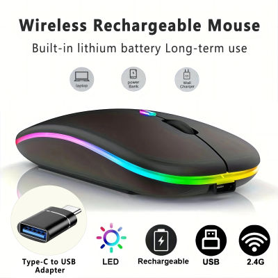 Ratón inalámbrico Bluetooth con adaptador tipo C a USB, recargable por USB con ratón para juegos Bluetooth para MAC/portátil/PC/Windows