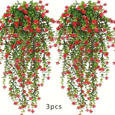 3 uds, plantas colgantes artificiales, plantas colgantes falsas, hoja de eucalipto de imitación, vid verde, plantas de plástico resistentes a los rayos UV para exteriores