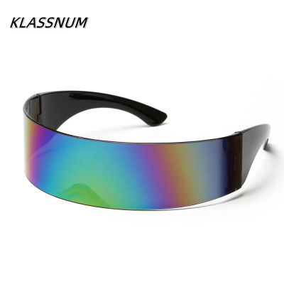 KLASSNUM-gafas de sol futuristas para hombre y mujer, lentes con espejo UV400, lentes láser para fiesta de disfraces