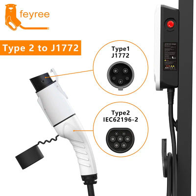 Adaptador de Cargador Feyree EV Tipo 2 IEC62196-2 a Tipo 1, Adaptador de Cargador de CA para Coche, 32A, 1 Fase, 3.5KW, 7KW Máx. para Coche Eléctrico