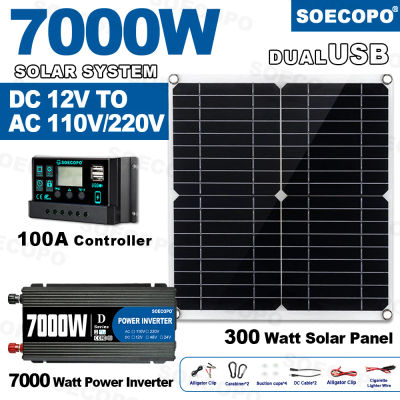 Kit inversor de 7000W, 12V, 110V, 220V, 300W, Panel Solar, controlador 100A y cargador de batería para cobertizo/iluminación/Camping, fácil instalación