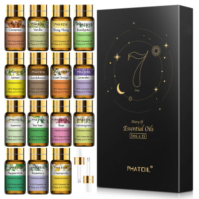 PHATOIL-Juego de aceites esenciales, difusor de aceites esenciales de Aroma de plantas naturales, eucalipto, vainilla, menta, lavanda, rosa, aceite de árbol de té, 15 Uds.