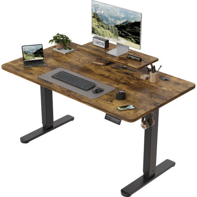Devoko Escritorio eléctrico de altura ajustable 120 × 60 cm con soporte para monitor Asiento ergonómico Escritorio de pie (blanco)