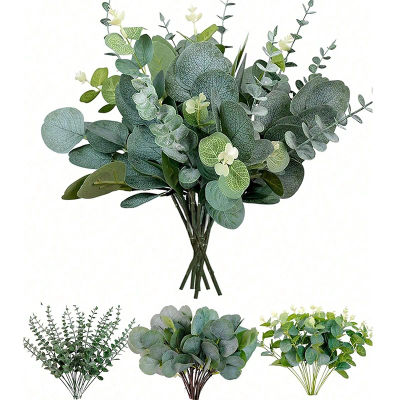 Ramo de plantas artificiales de eucalipto, planta falsa para decoración del hogar, dormitorio, jardín, boda, adorno de jarrón al aire libre, 3/6/9 Uds.