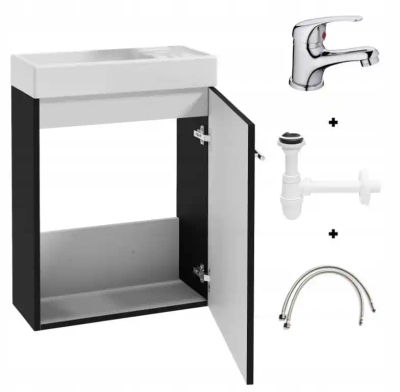 Mueble de Baño con Lavabo 50x70cm con Batería y Sifón Negro Pequeño