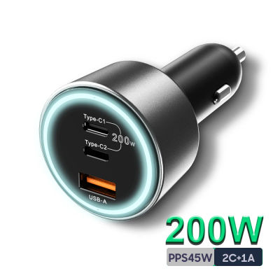 Cargador de coche USB C de 200W PD 100W tipo C cargador de coche QC5 PPS 45W carga súper rápida para portátiles MacBook Pro iPhone 15 Samsung S22