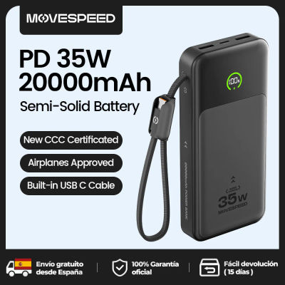 【CCC】MOVESPEED P20 Batería Externa con Forma de Cuchilla, 20000mAh, Carga Rápida de 35W, Cargador Externo para iPhone 17Pro Samsung