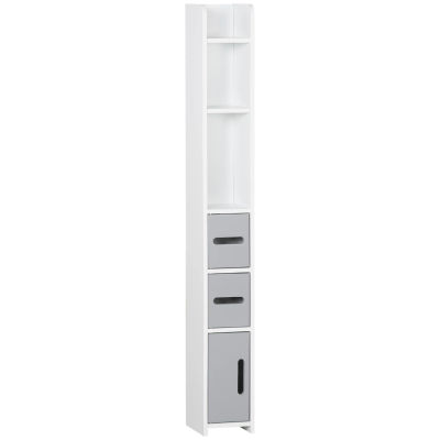 Mueble Kleankin, armario alto para inodoro, columna de baño con estantes y armarios, 15x17x120 cm, gris