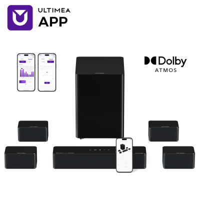 Barra de Sonido ULTIMEA Poseidon D80 Boom 7.1ch con Dolby Atmos, Subwoofer Inalámbrico y 4 Altavoces Surround, Tecnología BassMX