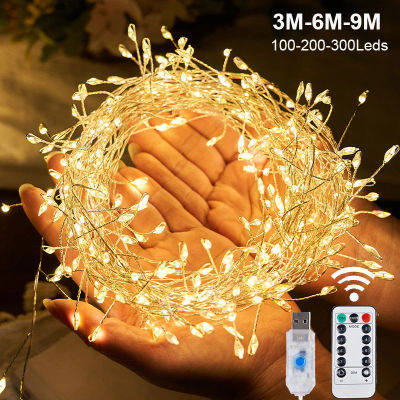 Guirnalda de luces LED de petardo con alimentación USB, guirnalda de luces con Control remoto para boda, fiesta, jardín, plantas, decoración navideña