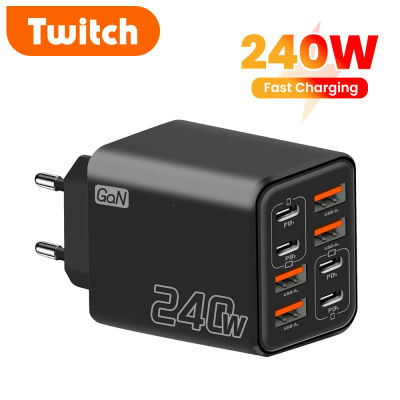 Cargador de Teléfono Móvil de Carga Súper Rápida de 240W y 8 Puertos (4 USB + 4 Tipo C) con QC 3.0 y PD3.0, GaN, para iPhone 17/16, Samsung, POCO (EU/UK/US)