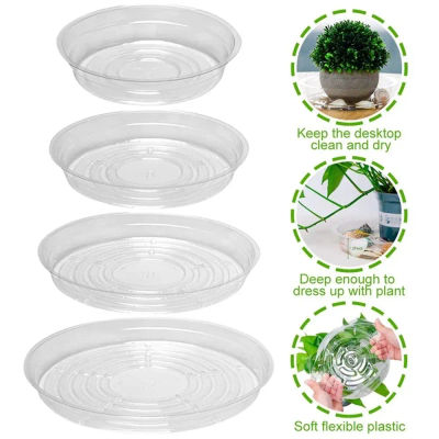 Bandeja de plástico para maceta de 5 piezas, 6/8/10/12 pulgadas, Base transparente redonda para plantas, bandejas de goteo reutilizables antideslizantes para interiores y exteriores