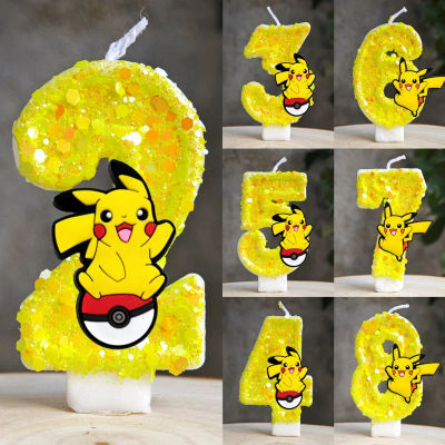 Vela de Pokémon Pikachu con dibujos de 0 a 9 números, vela de cumpleaños para niños, Baby Shower, cumpleaños, pastel enchufable, suministros de regalo para personajes de fiesta