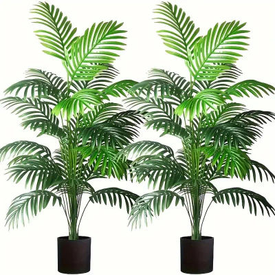 24 hojas de plantas artificiales de palma Areca, árboles en maceta, planta falsa verde de plástico, bonsái para habitación, decoración interior y exterior del hogar