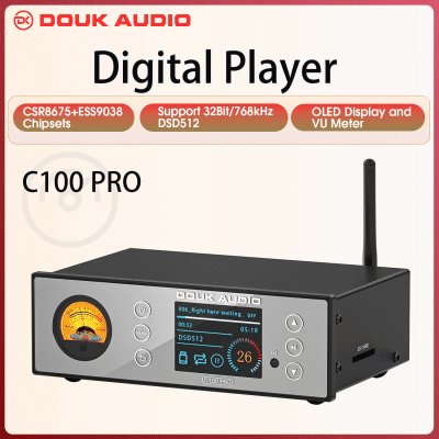 Douk Audio C100 PRO HiFi Bluetooth 5,0 Digital ESS9038 preamplificador pantalla OLED Streamer reproductor USB DSD512 con medidor de VU