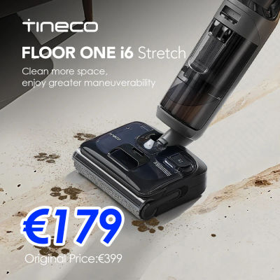 Aspiradora Tineco Floor ONE I6 Stretch para limpieza en húmedo y en seco 180 ° Aspiradora Lay Flat Wet con succión de 20 kPa, secado con aire caliente a 85 °C, 40 minutos de funcionamiento