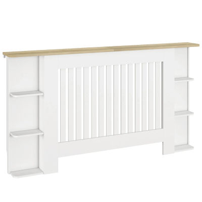 HOMCOM Mueble para radiador con estantes de almacenamiento abiertos, cubierta de radiador de madera con listones, 152x19x83cm, blanco
