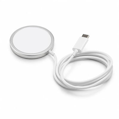 Cargador Inalámbrico Magnético UNICO de 15W con Cable Tipo-C para Teléfonos Móviles (Versión Metálica) - Imitación Original Blanca - Cumple con RoHS y ES