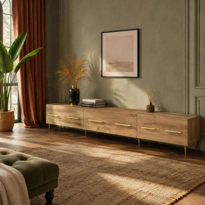 Mueble para TV 150 X 36 X 30 Cm, Madera de Roble Artesanal