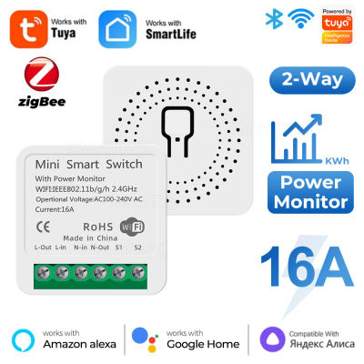 Módulo de interruptor inteligente Tuya ZigBee WiFi con Monitor de potencia Control bidireccional para hogar inteligente 16A Mini interruptor de voz para Alexa Google Alice