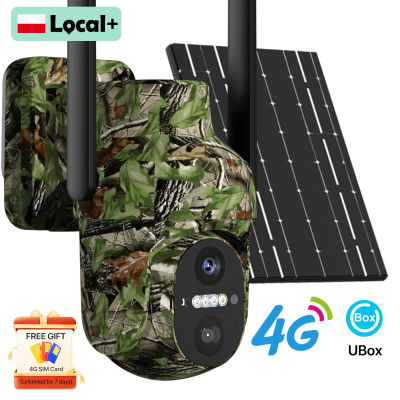 Cámara de Vigilancia con Energía Solar y SIM 4G, Monitor Exterior con Detección de Movimiento PIR, Camuflaje, Visión Nocturna HD, Aplicación Ubox