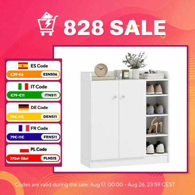 HOMCOM Zapatero Armario Madera Mueble Zapatero Gabinete 2 Puertas 4 Estantes