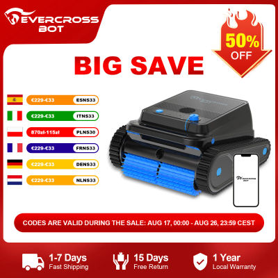 EVERCROSS BOT U8 Robot Piscina Limpiafondos y Paredes con APP, duración de batería de 120 minutos, 200 m 2 áreas de limpieza, navegación inteligente