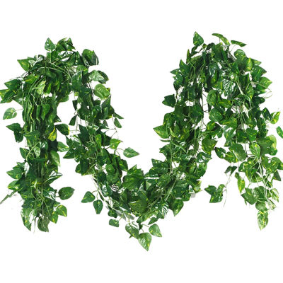 Planta Artificial de 2,1 M, corona de hojas de hiedra verde, pared de seda, enredadera colgante DIY, decoración de jardín familiar, hojas de corona falsas para fiesta de boda