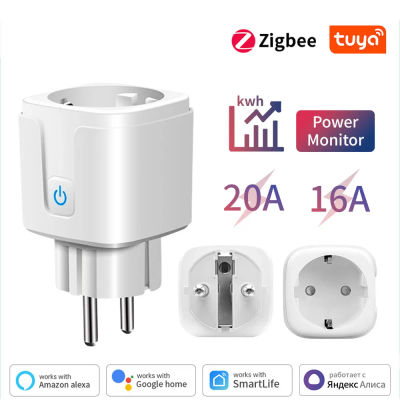 Tuya enchufe inteligente Zigbee EU 20A enchufe inteligente con Monitor de potencia sincronización Control de voz funciona con Alexa Google Home Alice