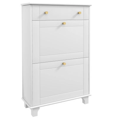 HOMCOM Mueble Zapatero Blanco Zapatero Estrecho con 2 Puertas Abatibles y 1 Cajón para 8 Pares de Zapatos 60x23,5x98,5 cm