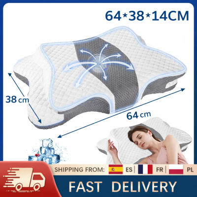 Almohada de Espuma Viscoelástica con Forma de Mariposa para Dormir de Lado y Boca Arriba, Soporte Cervical Ergonómico, Alivio del Dolor, Almohada Ortopédica con Funda Lavable