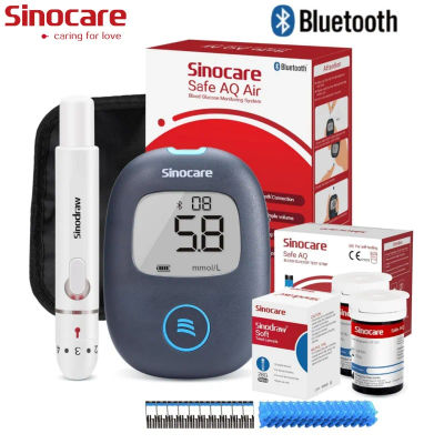 Medidor de Glucosa en Sangre Sinocare Safe AQ Air, Monitor de Diabetes con Bluetooth, Kit de Glucómetro o Tiras Reactivas, Lancetas, Probador de Azúcar en Sangre