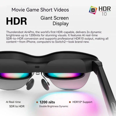 Gafas inteligentes AR RayNeo Air 4 Pro, compatibles con HDR10, 3840Hz, 4 altavoces, 1200 nits, pantalla Micro-OLED de doble capa, más nítidas.