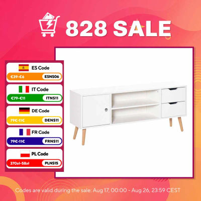 HOMCOM Mueble de TV 120x28x44cm con Armario Estantes Abiertos Cajones Carga 30kg