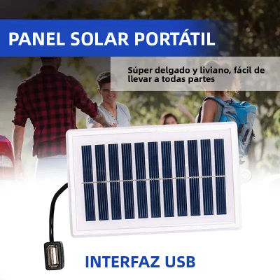 Cargador solar portátil con salida USB: carga de energía solar para acampar al aire libre, viajes, emergencias, linterna y herramientas de ventilador