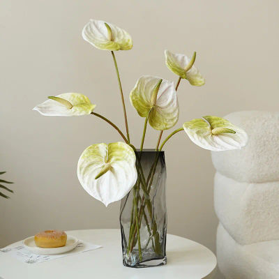 Flores artificiales realistas con estampado 3D de Anthurium para decoración del hogar, planta verde en maceta, mesa de fiesta de boda, arreglo floral, 10 unidades
