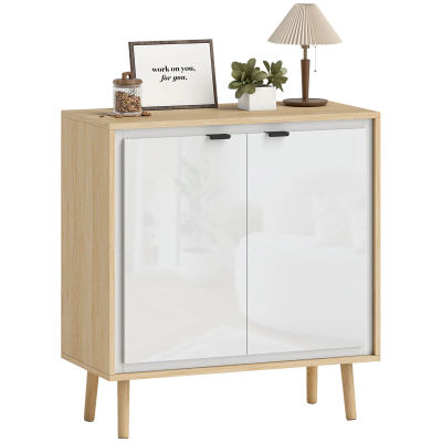 Aparador HOMCOM de alto brillo, mueble de almacenaje con 2 puertas, estante ajustable, patas para bebidas, estilo moderno, para comedor