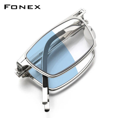 Gafas de lectura plegables fotocromáticas azules FONEX para hombres y mujeres, gafas portátiles para hipermetropía sin tornillos, gafas con lector de bloqueo azul LH016