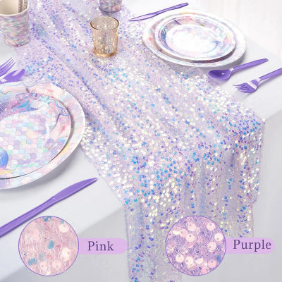 Camino de mesa morado con lentejuelas iridiscentes, camino de mesa rosa brillante para fiesta de sirena, decoraciones para boda, Baby Shower y cumpleaños