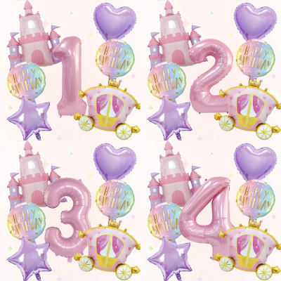Set de 7 Globos de Aluminio con Temática de Princesa, Castillo y Carruaje, para Fiestas Infantiles, Cumpleaños de Niñas, Baby Showers