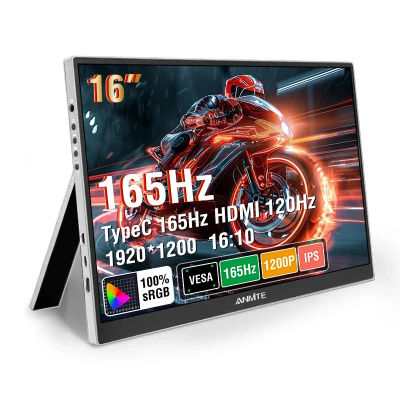 Monitor Portátil de 16' y 144Hz, Resolución 1920*1200, 100% SRGB, Brillo de 300Cd/m², Apto para Computadoras Portátiles y Teléfonos Móviles