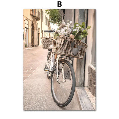 Pósteres con citas de bicicletas y coches retro, plantas y flores de una ciudad costera, arte de pared, estética, impresión en lienzo, pintura para sala de estar, decoración del hogar