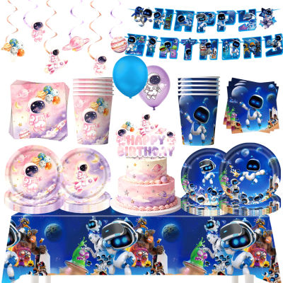 Set de Decoración para Fiesta de Cumpleaños con Temática de Robot Espacial: Manteles, Platos, Vasos, Globos, Decoración para Pastel, Pancarta, Fondo, Regalos para Baby Shower