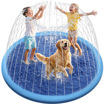 Piscina Inflable para Mascotas de 100/150/200cm, Alfombra de Juego con Rociador de Agua, Tapete Refrescante, Fuente Interactiva para Perros