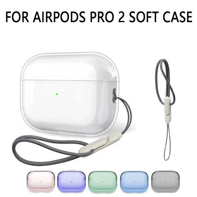 Funda transparente suave de TPU para auriculares, carcasa protectora para auriculares inalámbricos con correa para AirPods Pro 2, accesorios