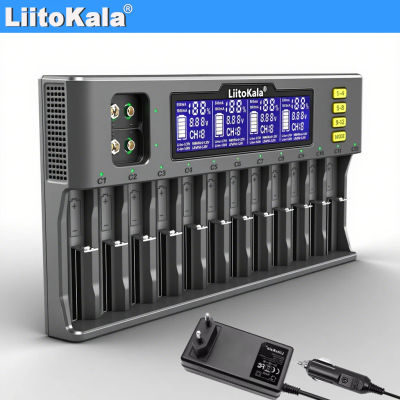 LiitoKala LiI-S12 Cargador inteligente 14 ranuras - Cargador universal certificado CE para baterías Li-ion/LiFePO4/Ni-MH/9V 18650, 26650, AA