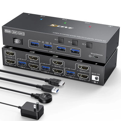 Conmutador KVM HDMI 2 monitores 3 computadoras 4K@60Hz, simulación EDID, conmutador KVM de monitor dual 4K para 3 computadoras Compartir 2 pantallas