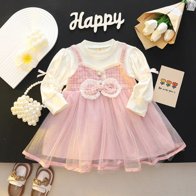 Vestido para niñas pequeñas de 1, 2, 3 y 4 años, novedad de primavera 2021, bonito lazo, vestidos de princesa pequeña de manga larga para bebés, ropa para fiesta de cumpleaños para niños