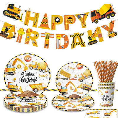 Excavadora, camión, construcción, plato para fiesta, taza, vajilla, decoración para fiesta de feliz cumpleaños, recuerdo para niños, suministros de cumpleaños para Baby Shower